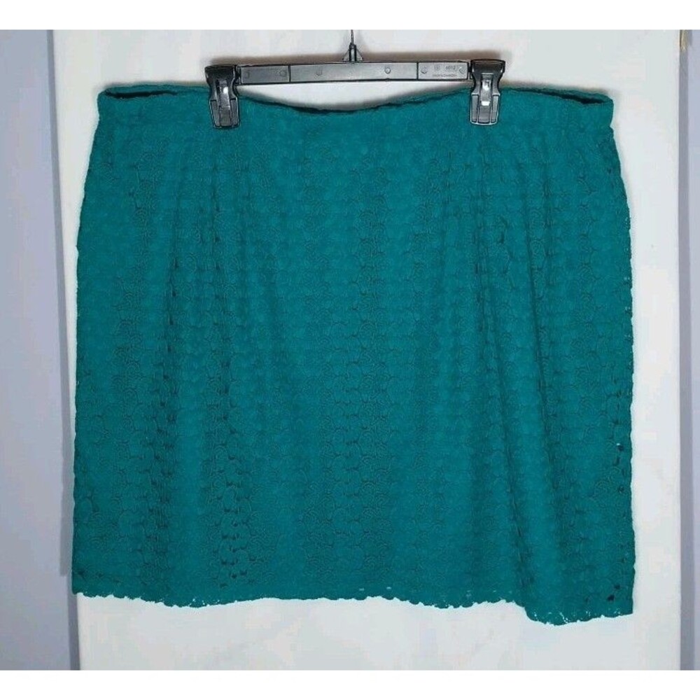 Plus Size 22 24W Teal Lace Skirt Crochet Elastic Waist Lined Boho